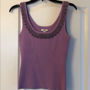 Cache lilac sweater tank with silver beading